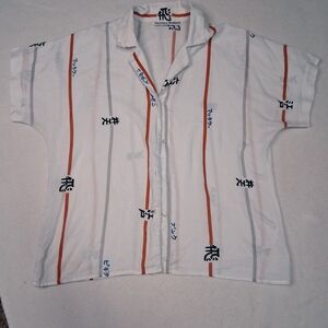 Japanese Men's Casual White and Orange Shirt